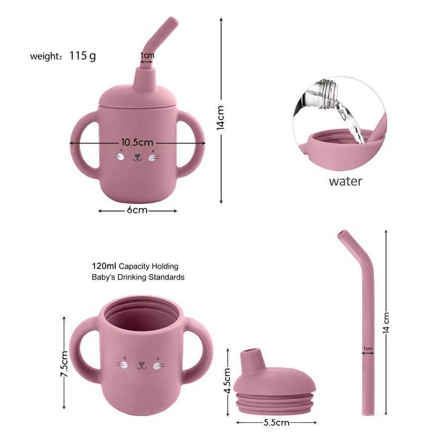 Cups Derees Uitrusting Baby Siliconen Voeding Cup met handvat BPA Gratis kindercartoonpatroon Leren Drink Childrens Straw Cupl2405