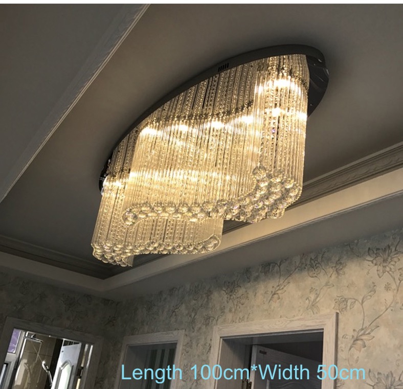 Lampade a soffitto in cristallo ovale k9 moderni lampadario oblungo luci a soffitto di legna americane lussuoso lussuoso lampiras hotel ristorante lustre