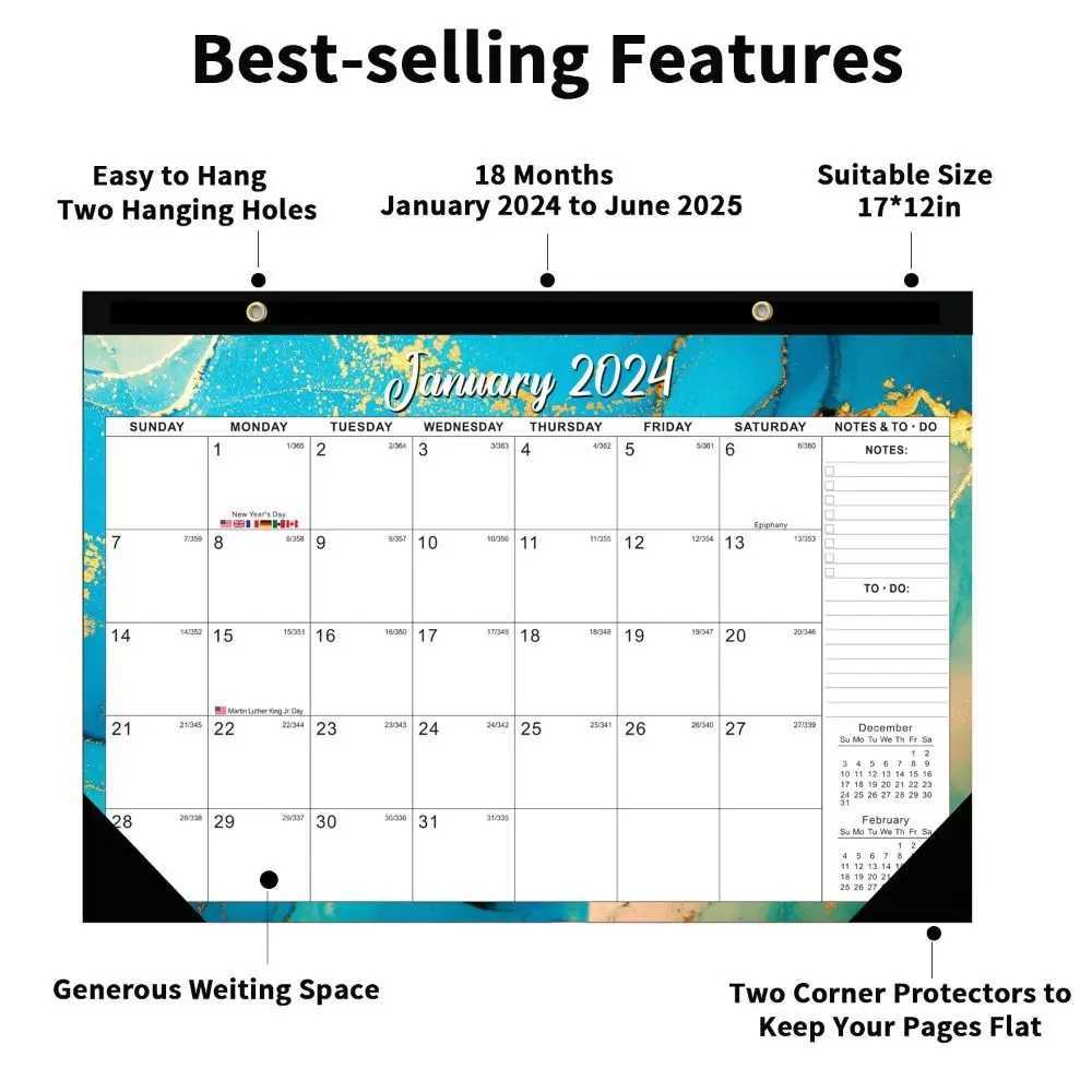 Kalender 2024 Großer Wandkalender Schreibtisch Kalender Aufgabenlisten Jährlich monatliche wöchentliche Tagesplaner für die Hang-Agenda
