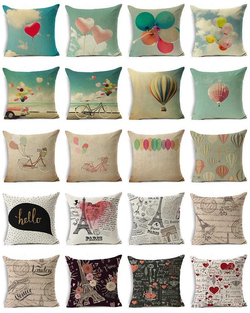 Cushion/Decorative WZH Colorful balloons Cushion Cover 45x45cm Linen Decorative Cover Sofa Bed Case
