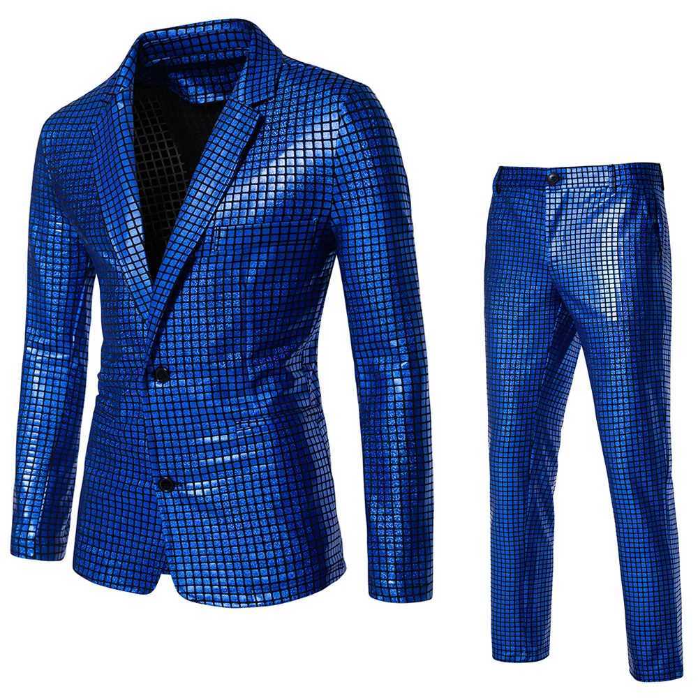 Suites para hombres Blazers Fashionable New Mens Sequin Stamping Hot Stamping Set Disco-Party Party Glub Night Nightglub Tamaño de rendimiento frío S-3XL Q240507