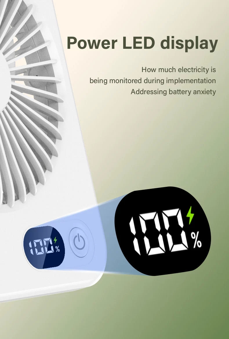 F10 Mini -oplaadbare ventilatorlaading Cool Desktop -ventilator met LED -display kan in 4 kleuren worden opgehangen