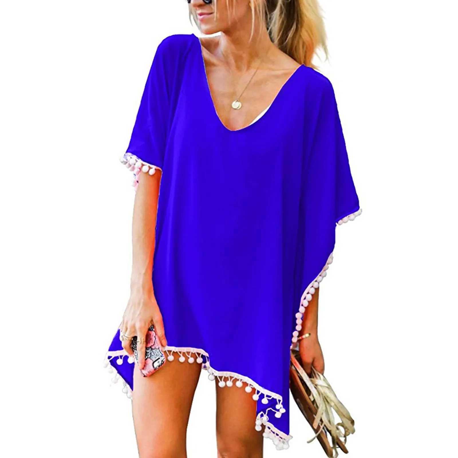 Women Beach Wear Wear Women Trim Kaftan Chiffon Nappine da bagno Beach Beach Bikini Copri di costume da bagno Women 2024 Moda Praia Vacation Outfits Woman D240507