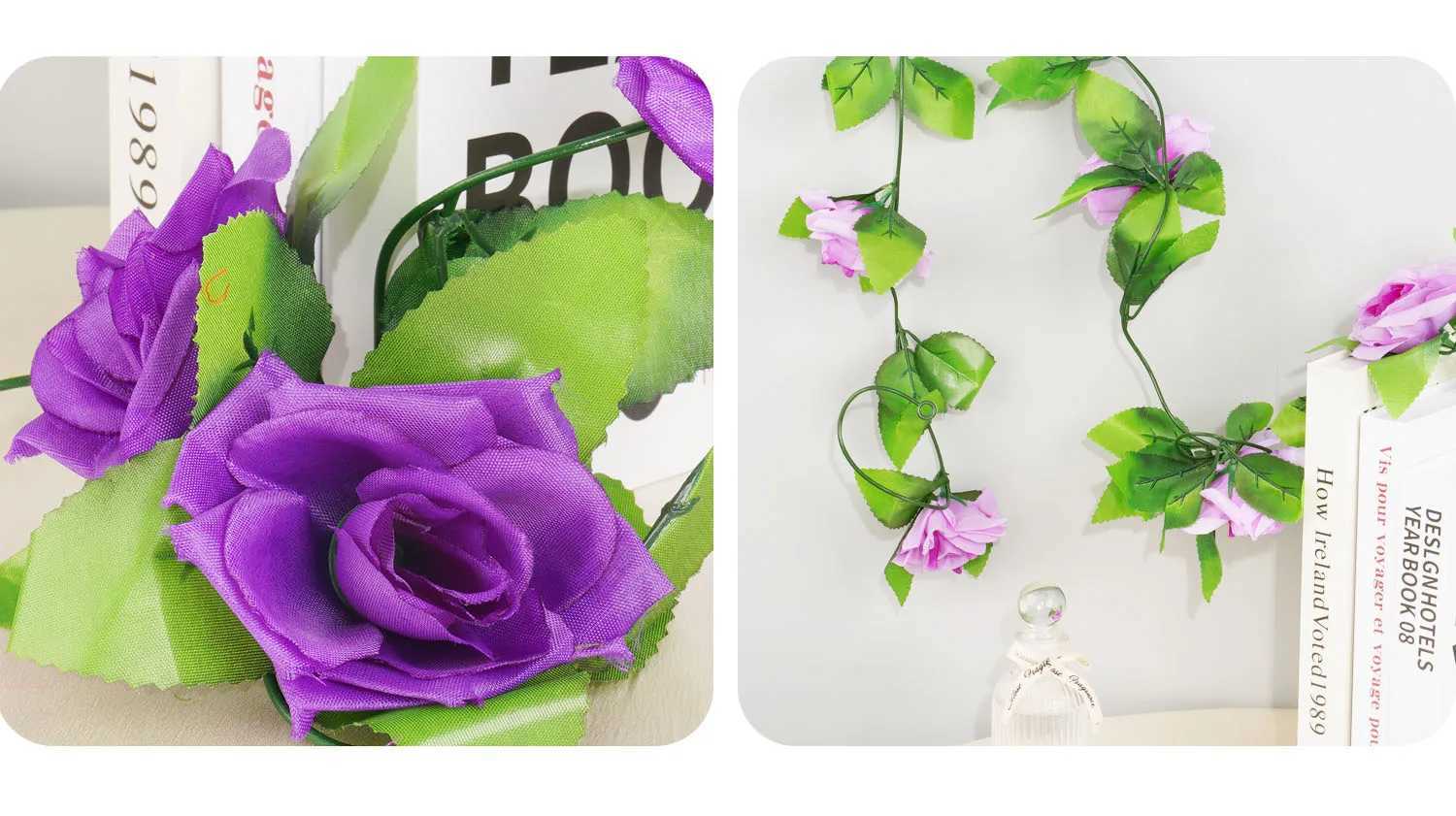 Декоративные цветы венки 9 цветочных головок / партии шелковых роз, зеленые листья, используемые для семейного свадебного декора. Поддельные листья подвесные венок