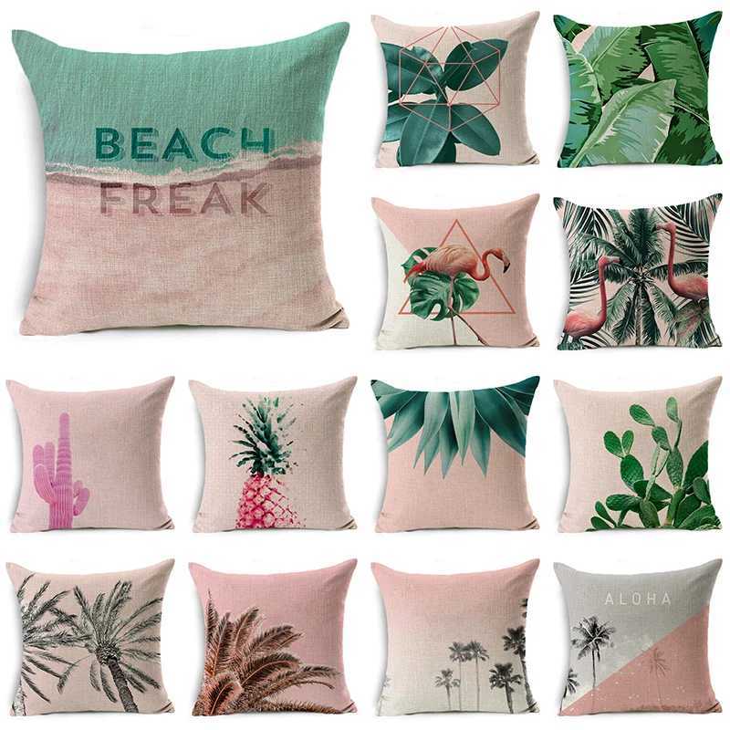 Coussin / décoratif wzh plantes tropicales plages couvercle coussin 45x45cm lin couvercle décoratif canapé-lit