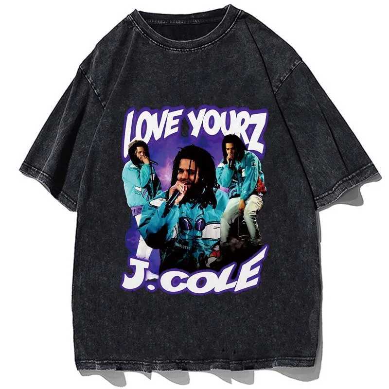 Męskie koszulki J Cole Graphic T-shirt Retro 90s Singer Hip Hop Extra duża letnia koszulka męska bawełna czarna koszulka 2405