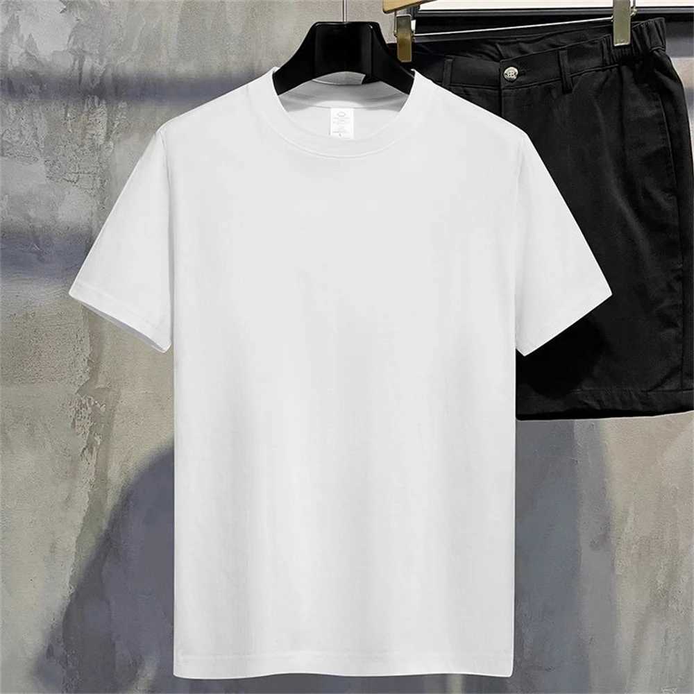 Camisetas masculinas masculino algodão top womens cor sólida cor em branco de camiseta o pescoço redondo pescoço curto casal prateado branco h240506