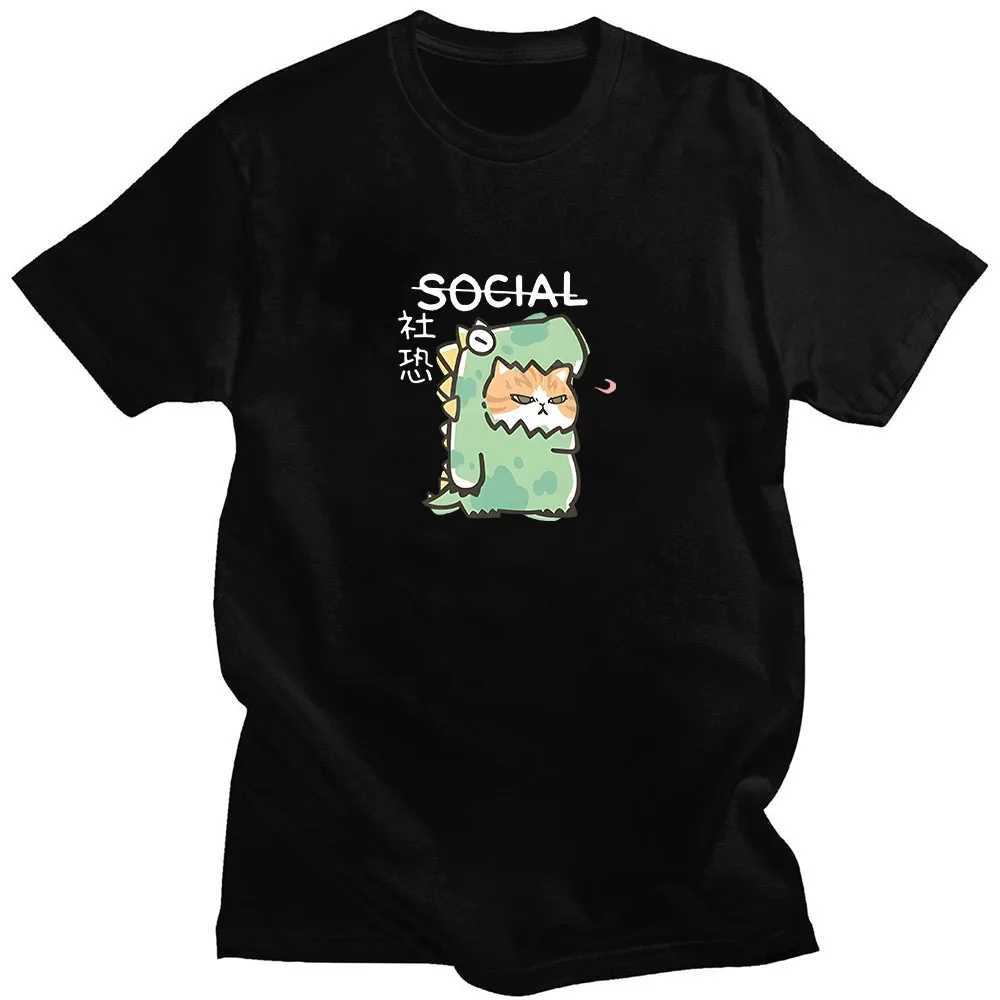 Damen T-Shirt Dinosaur Cat T-Shirt Cartoon Print Kawaii O-Neck T-Shirt Kurzarm 100% reines Baumwoll-Vintage T-Shirt Ropa de Mujer Unisex Clothingl2405