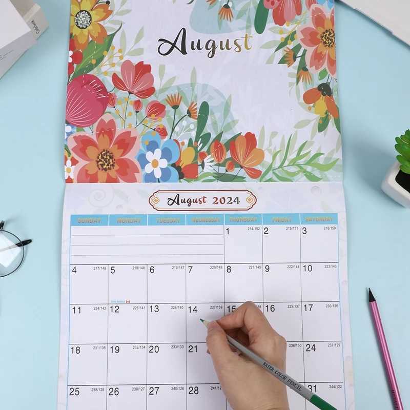 Kalender 2024 Bloemen Gedrukte muurkalender Time Management Dagelijkse wekelijkse plannerplanner Agenda Organisator Desktop -kalender Stagement