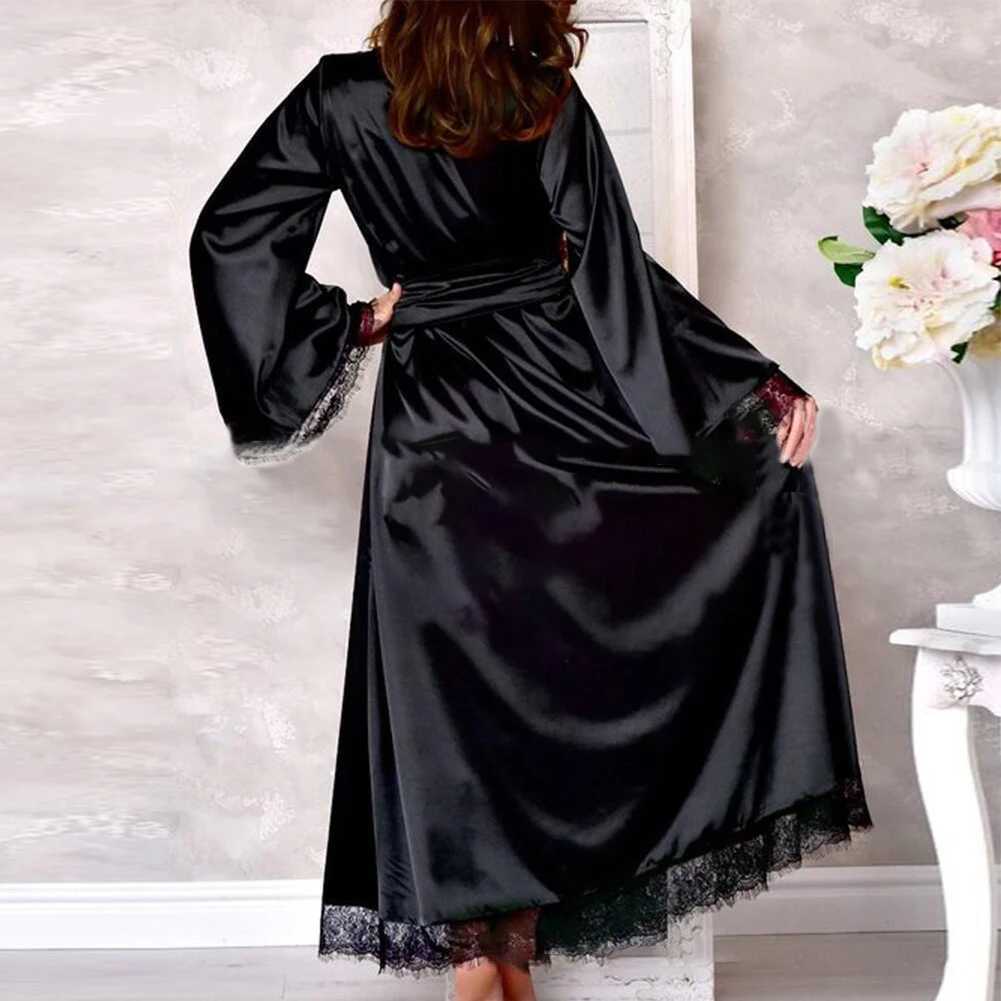 Lounge do sono feminino Setina de seda feminina Sexy Long banheiro de renda de renda de borda de noite Kimono Robe Raging Night Dress Pijamas Home Furyl2405