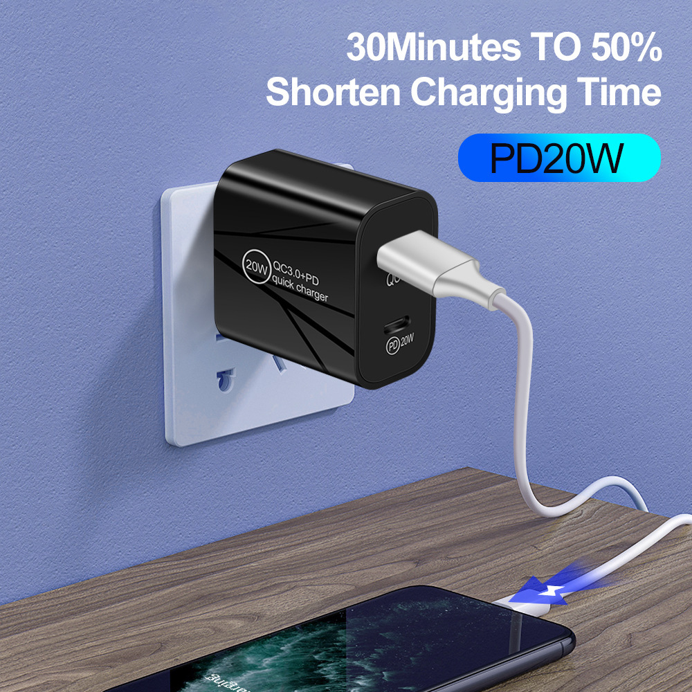 USB C Charger mural 20W Dual Port Type C + USB A PD QC3.0 Bloc de charge rapide pour iPhone 15 14 13 12 11 Samsung Android Phones Izeso