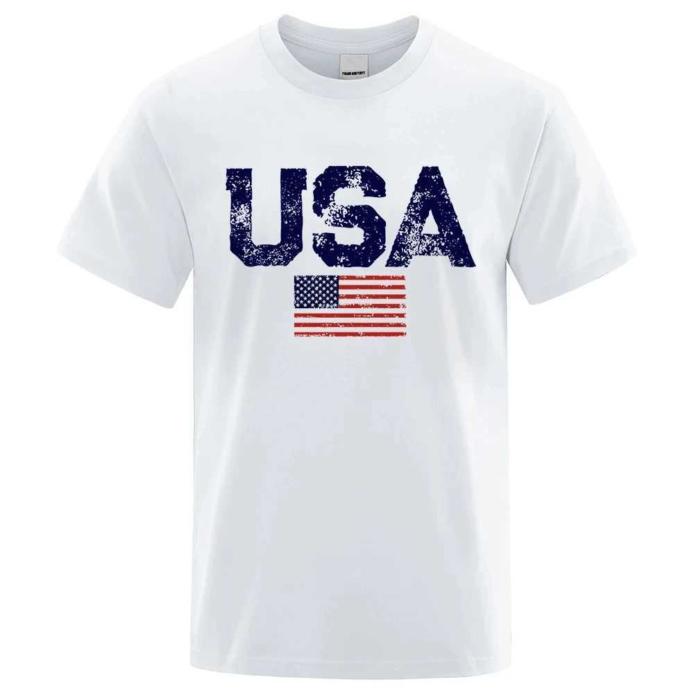 Herren T-Shirts Retro American Flag Street Street Printed Herren T-Shirt Hip Hop Street T-Shirt Summer Casual Cotton Top Großes atmungsaktives T-Shirt 64151L2405L2405