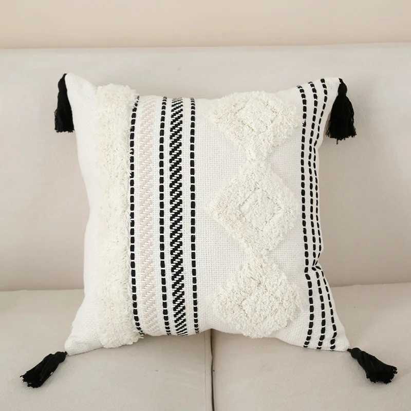 Almofada/borlas decorativas sofá sofá preto branco boho estilo tuftedcase janela main janela de diamante latta