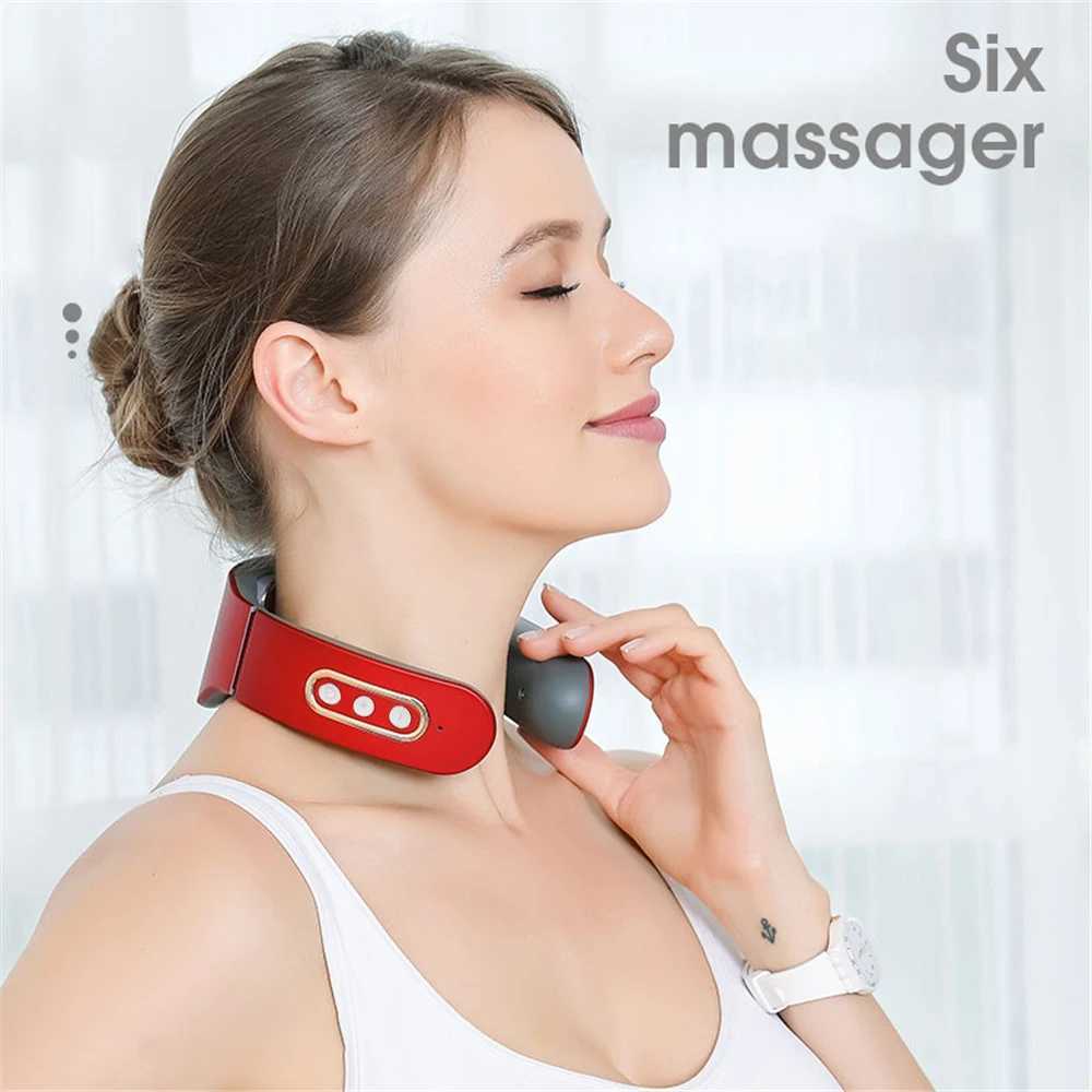 Massaging Neck Pillowws Electric Neck and Shoulder Pulse Massager 6 Mode 9 Levels Heating Cervical Vertebra Machine Relax Pain Relief Back Kneading Tool T240507