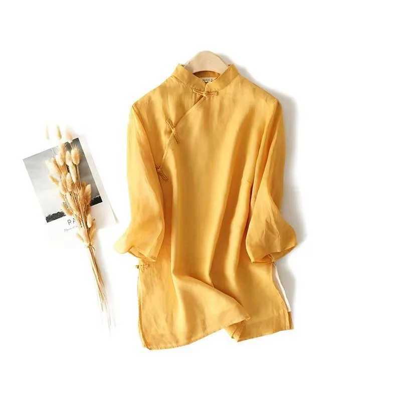 Chemises décontractées pour hommes Line de coton de longueur moyenne traditionnelle chinoise Top Shirt Art Art Couleur solide robe coréenne Robe Qipaol2405