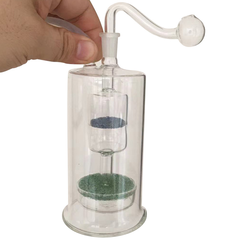 Burner olio tubo di gorgogliatore mini bong a doppio strato tubo d'acqua percolatori tubi di vetro giaccino riciclare il fumo portatile a mano con diapositiva della ciotola e bocchino in silicone morbido