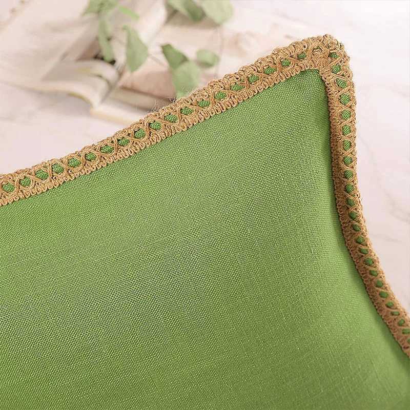Coussin / décorative verte de chanvre Borde à bord moyen coton et lin Lotus Leaf Hugcase salon canapé décoratif lin frame