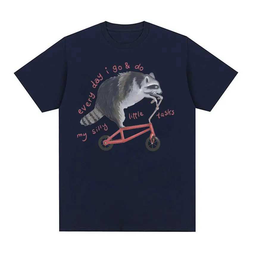 T-shirt da uomo Fun Raccoon in bicicletta Maglietta Moe Mens Casual Vintage Cartoon T-shirt estate in cotone umoristico t-shirt a maniche corte topl2405