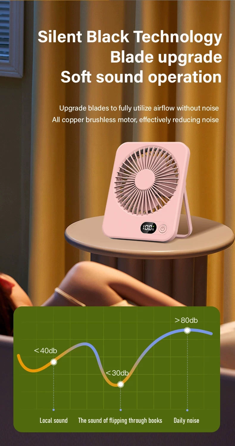 F10 Mini -oplaadbare ventilatorlaading Cool Desktop -ventilator met LED -display kan in 4 kleuren worden opgehangen