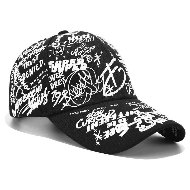 Ball Caps Versione coreana della personalità dei graffiti Cappello da baseball Tide Uomini e donne Casuali Wild Black Black Curved Eaves Cap Sun Hat D240507