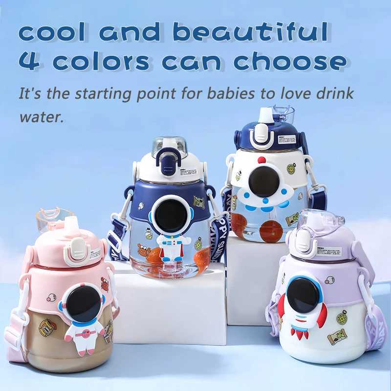 Cups Dishes Utensils Cute Little Boy Plastic Cup Childrens Water Cup Sippy Cup Creative Handheld Cup Cartoon Astronaut Childrens Cup Student Water CupL2405