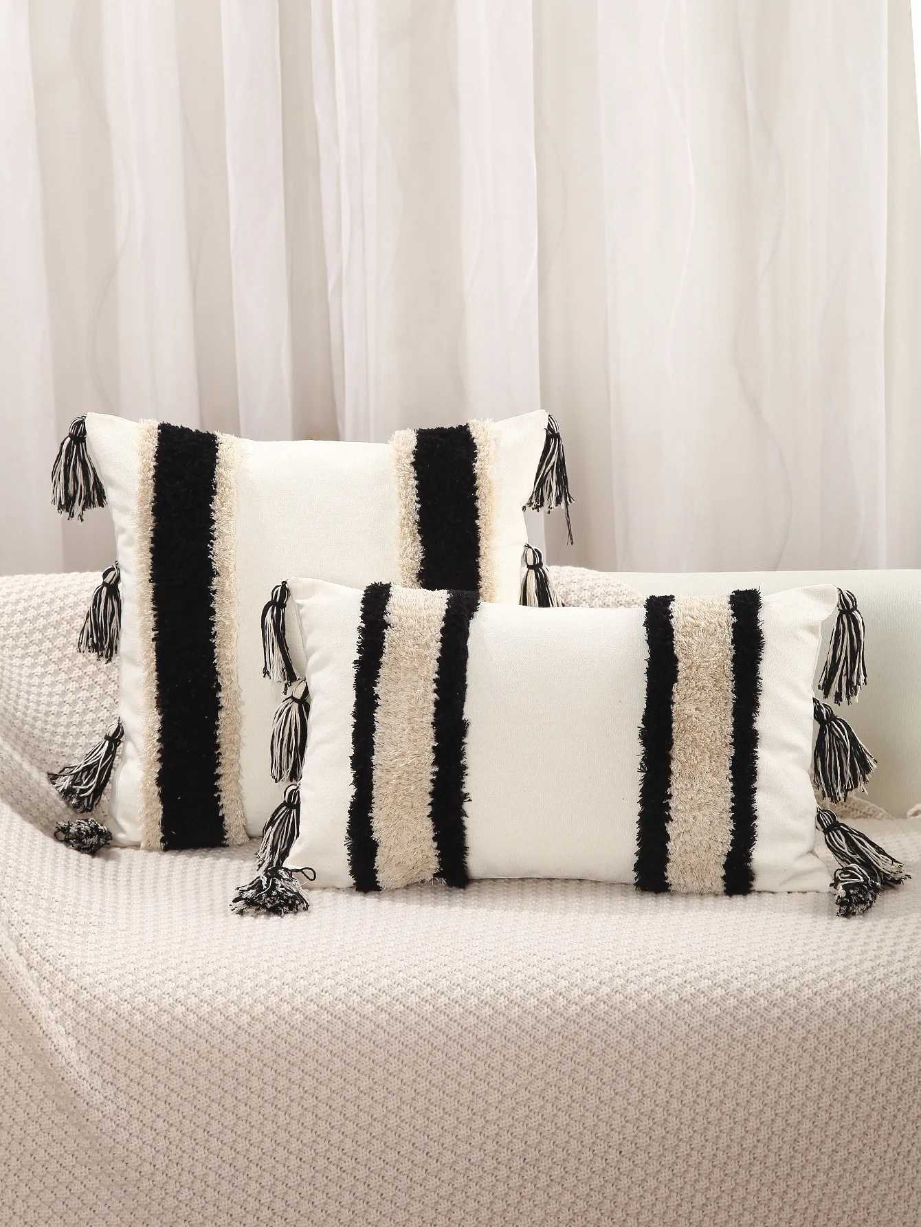 Cuscino/decorativo Nuovo geometrico Copertina di cuscino trapuntato boho decorazioni di beige in bianco e nero decorazioni in bianco e nero divano