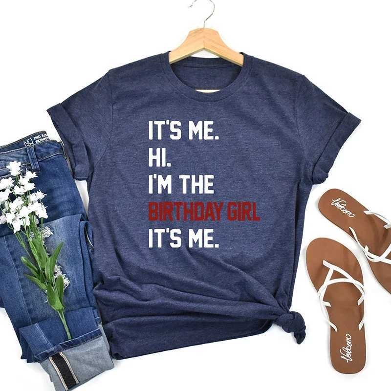 Koszulka damska Y2K krótkie rękawowe Summer Losowa T-shirt It Me Hi Im A Birthday Girl It My Graphic Cotton Fashion 90s Vintage Topl2405