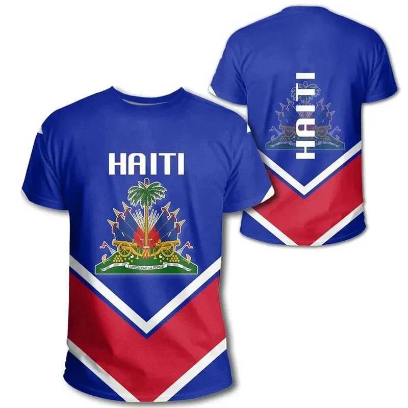 T-shirts voor heren oversized T-shirt 3D-geprinte landembleemvlag Caribbean Haïtiaanse retro straatkleding Casual korte mouwen T-shirtl2405