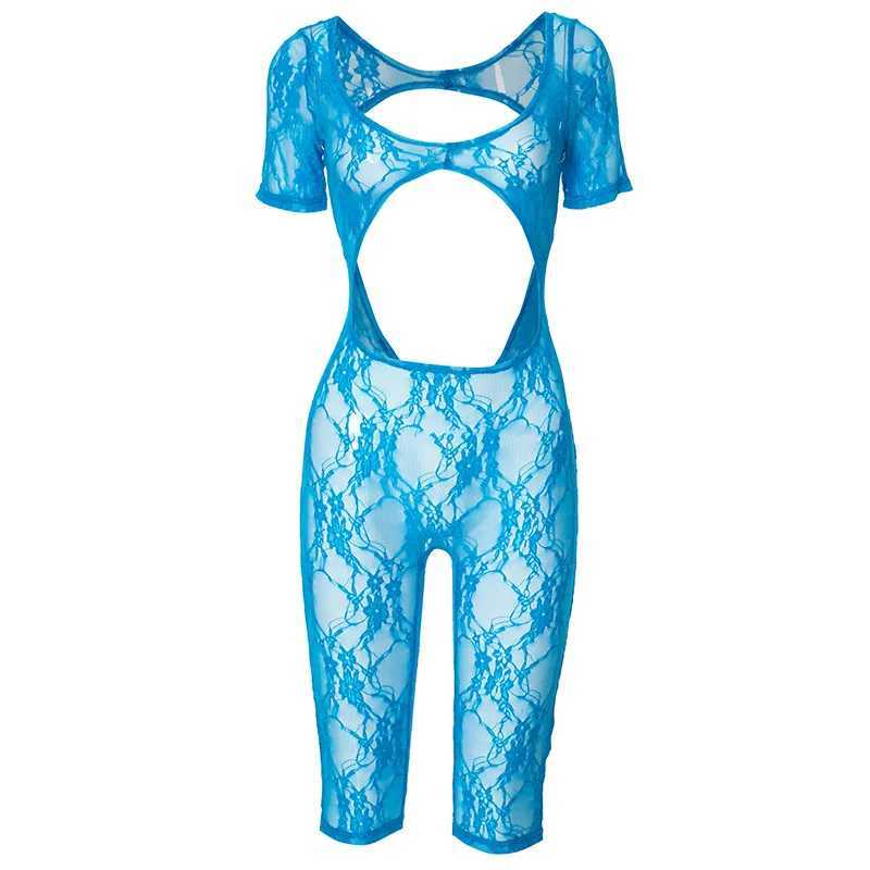 Jumpsuits voor dames randelen anjamanor sexy knip één stukjes romper s door kanten mesh dames jumpsuits club addie outfit 2024 zomerkleding d85-bi10 t240507