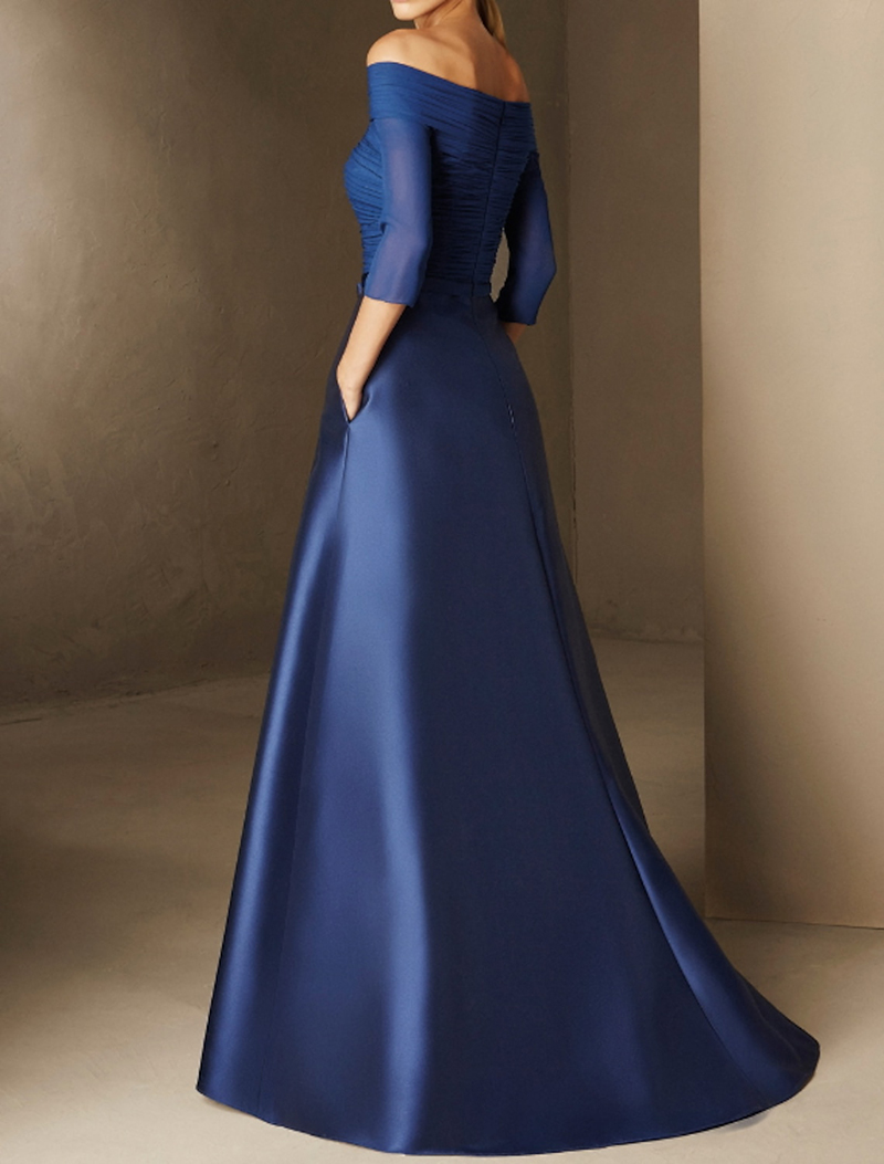 Eleganti abiti da ballo a-line off-the-shoulder 1/2 manica lunghezza pavimento appliques rashes paillette