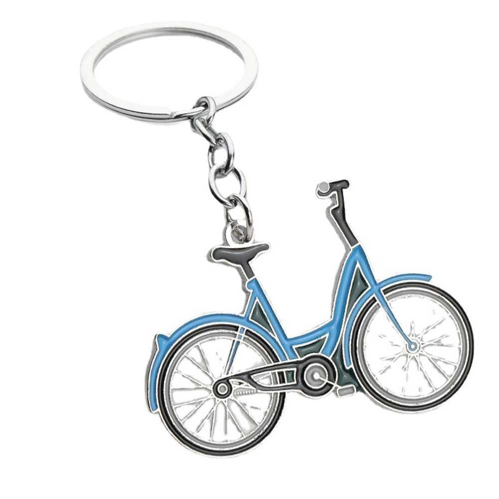 Keychains Lanyards Creative Yellow Blue Bicycle Pendant Keychain Fashion Metal Car Motorcycle Keyrings Bag Ornaments Waist Hanging Key Holder Gift