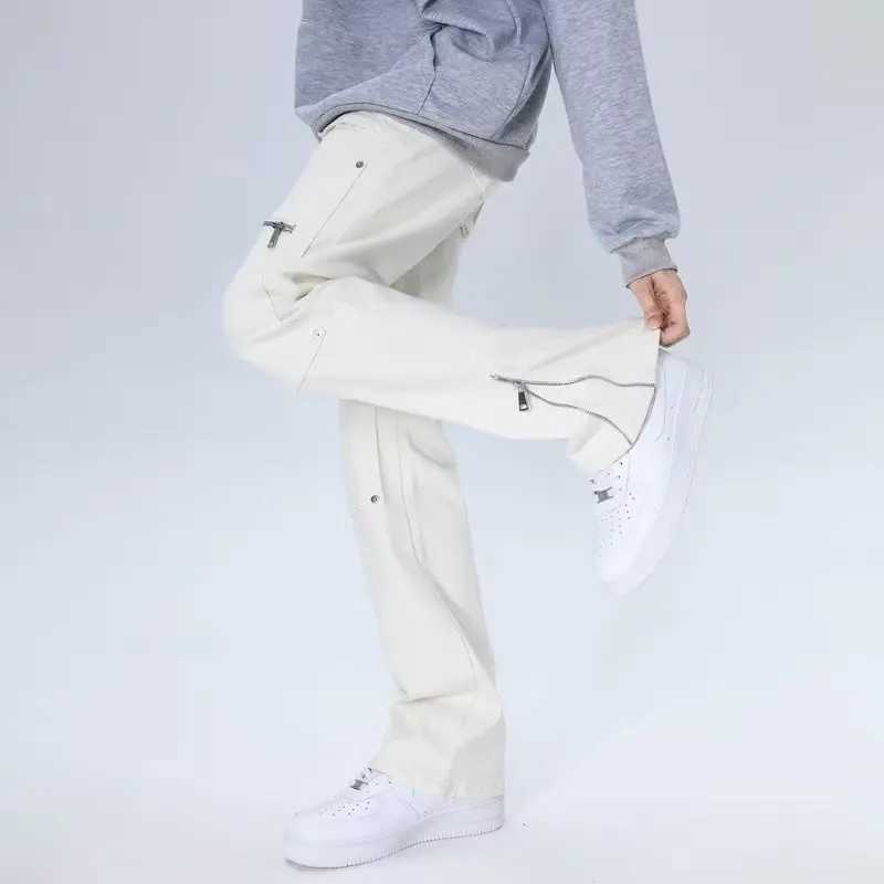 ANS 2023 Y2K Fashion White Baggy New Jeans Kpop Cargohose für Männer Kleidung gerade Knöchel Reißverschluss Frauen Lange Hosen Ropa Hombre J240507