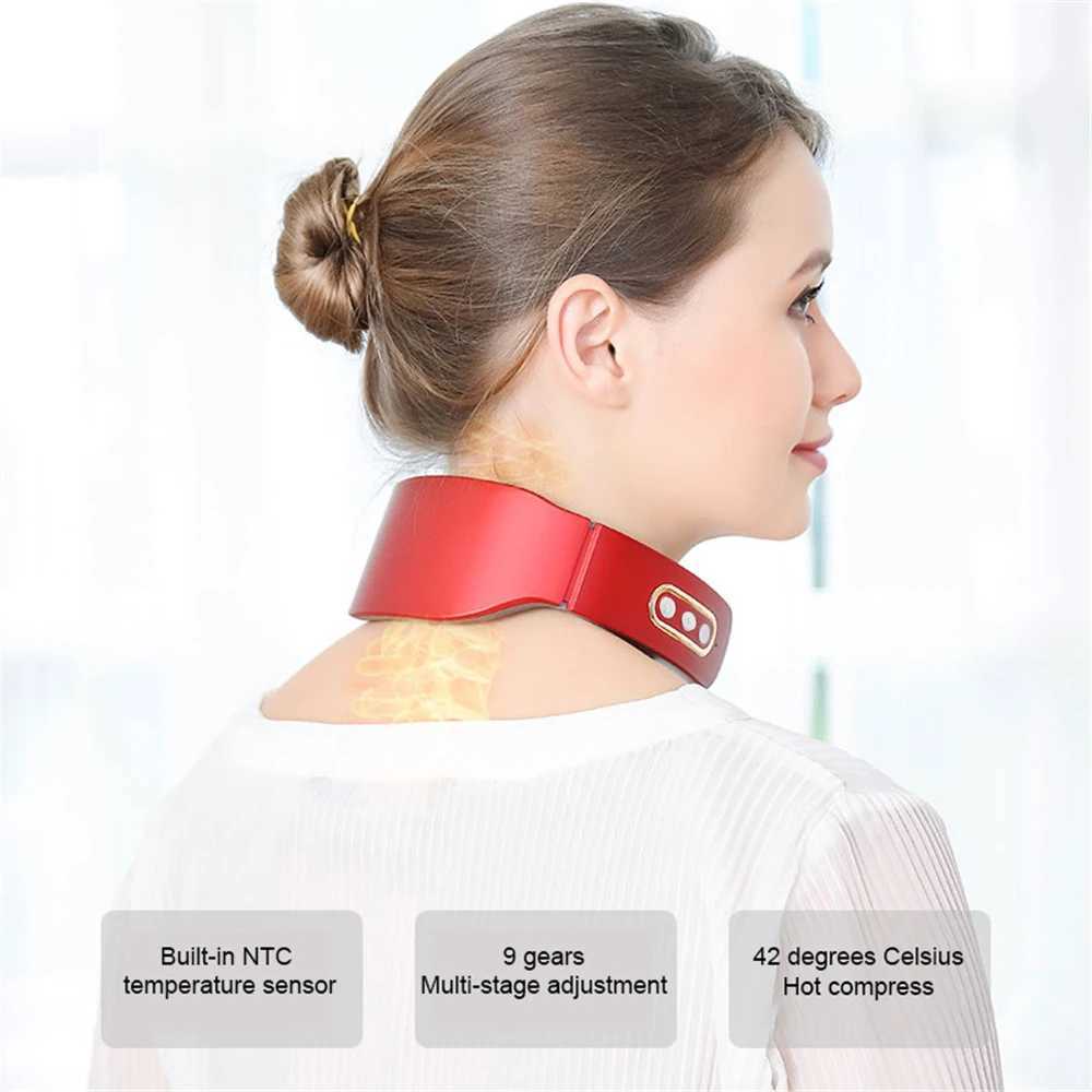 Massaging Neck Pillowws Electric Neck and Shoulder Pulse Massager 6 Mode 9 Levels Heating Cervical Vertebra Machine Relax Pain Relief Back Kneading Tool T240507
