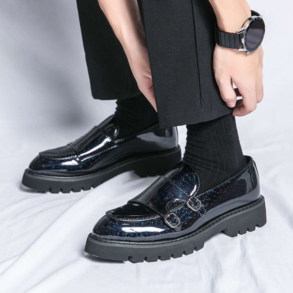 Män koncentriska cirklar patent läder slip-on gloden party loafers middag moccasin affärer svarta klänningar skor