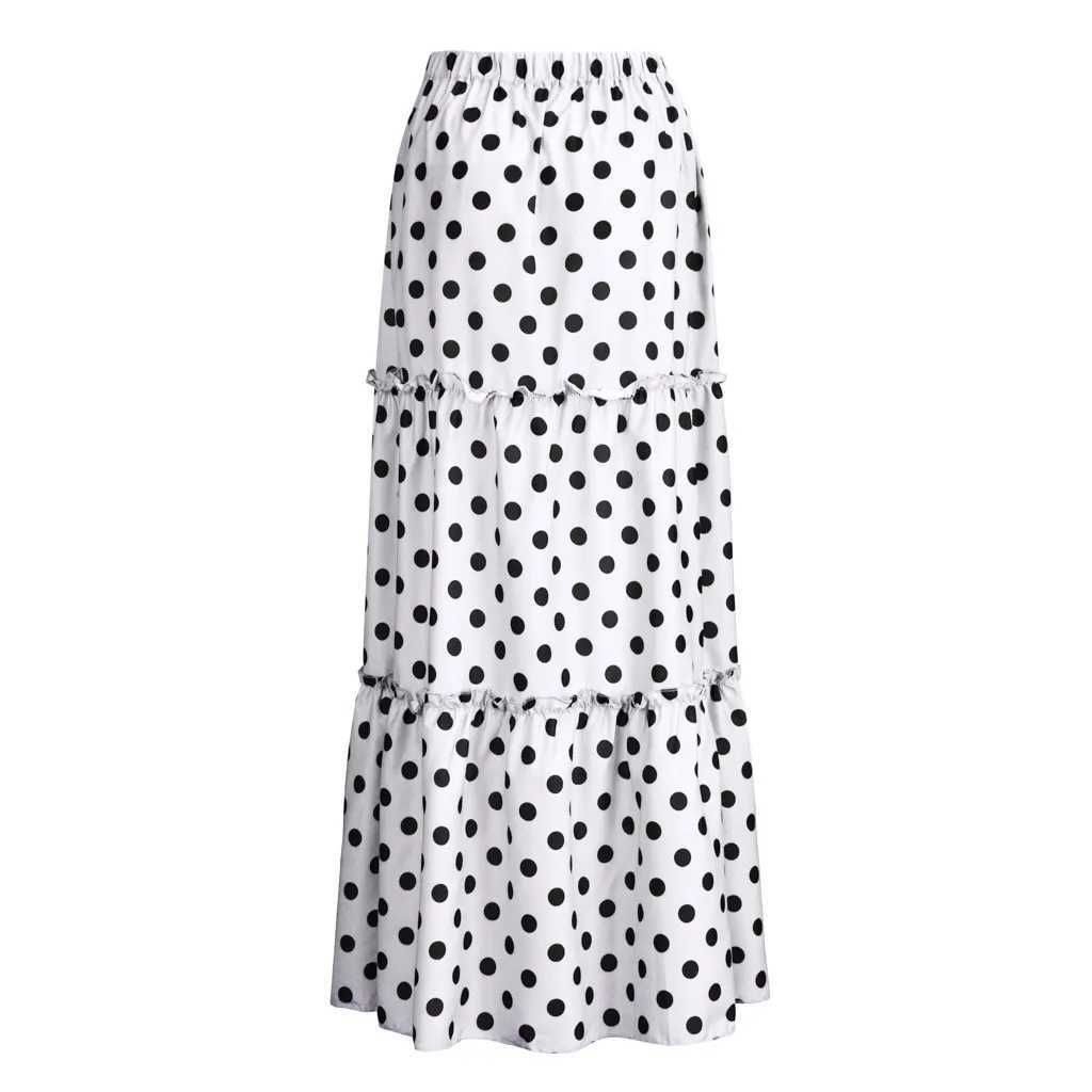 Kjolar Bohemian Maxi Womens High midja Polka Dot Print läder Löst veck med lång veck med läder Elegant Womens Street Clothing Q240507