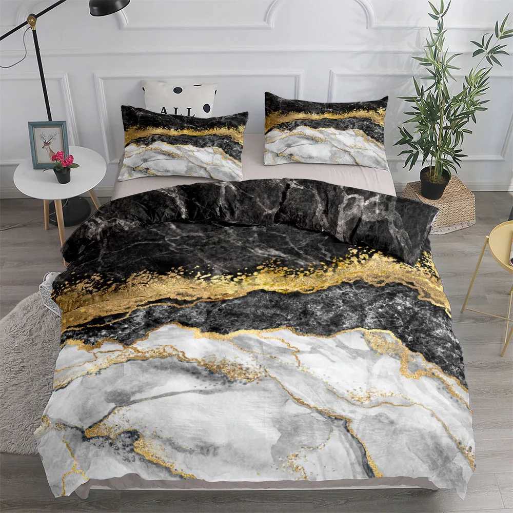 Bettwäsche -Sets abstrakter Fluid Marmor Down Bettdecke Set großer Doppelbett -Leinensatz J240507