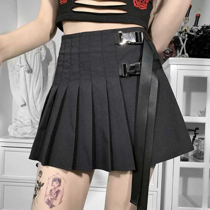 Etek punk harajuku mini etek seksi y2k grunge gotik siyah dantel yüksek bel kat a-line etek 90s retro kadın e-kız giyim q240507