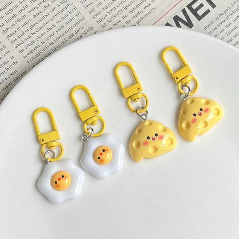 Nyckelringar lanyards söta poched äggosthänge rolig nyckelring kaii tecknad simulerad mat nyckelkedja barn leksak reklamgåvor
