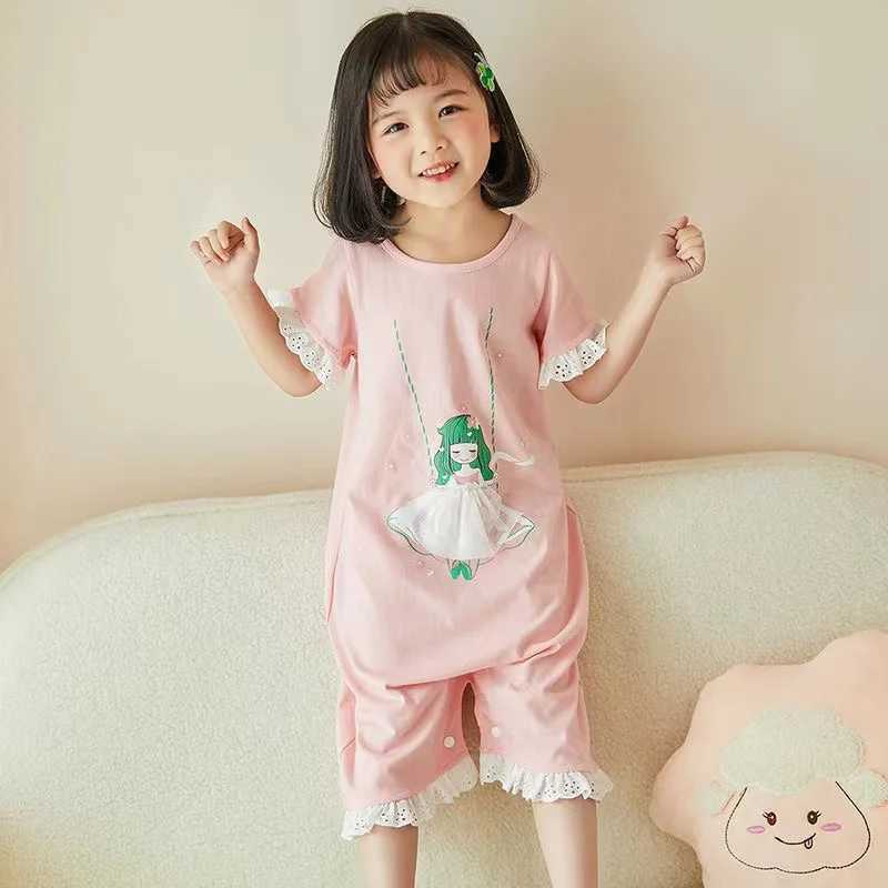 Pyjamas Mädchen Pyjama 2022 Frühlingskinder Pyjama Pink Cartoon Prinzessin Langarm ein Stück Pyjama 3-12 Jahre alte Kinder Pyjamasl2405