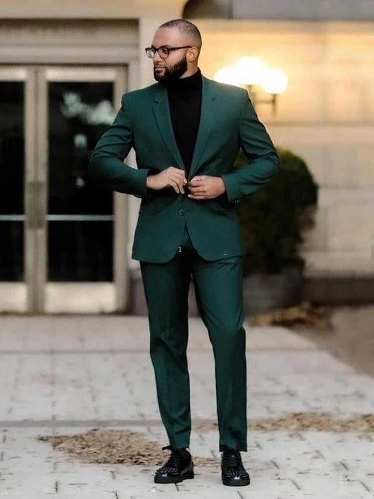 Costumes masculins Blazers Mariage Bridal Room vert foncé à deux bouts Slim Fit Mens Set masculino terno halpcoat Groom Ball Vestes 2 pièces Q240507