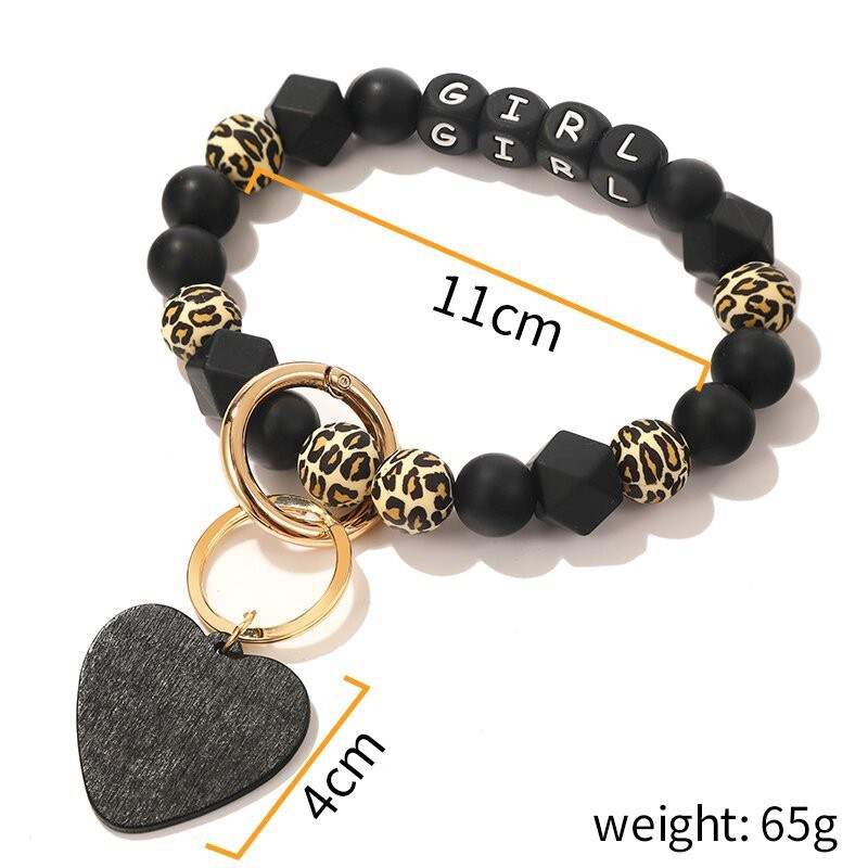 Venta de nuevo Heart de Peach Heart Black Leopard Silicone Bead Bead Chain Cadena Key Mama Letter Bags Hanging Ornaments