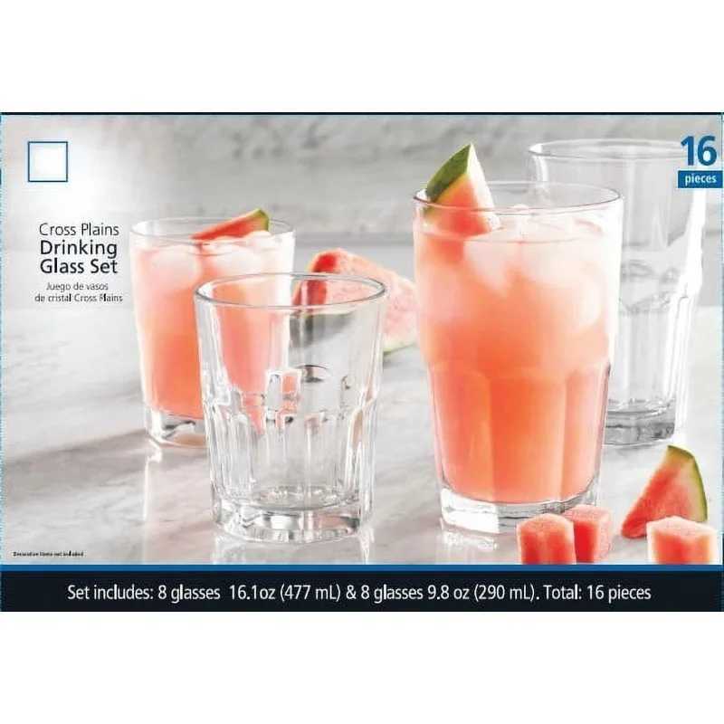 Tassen Geschirr Utensilien 16 -teiliges Trinkglas -Set 16 und 10 Unzen Felsbecher.Wassersaft Whisky und Cocktails.Geschirrspüler sind Safel2405