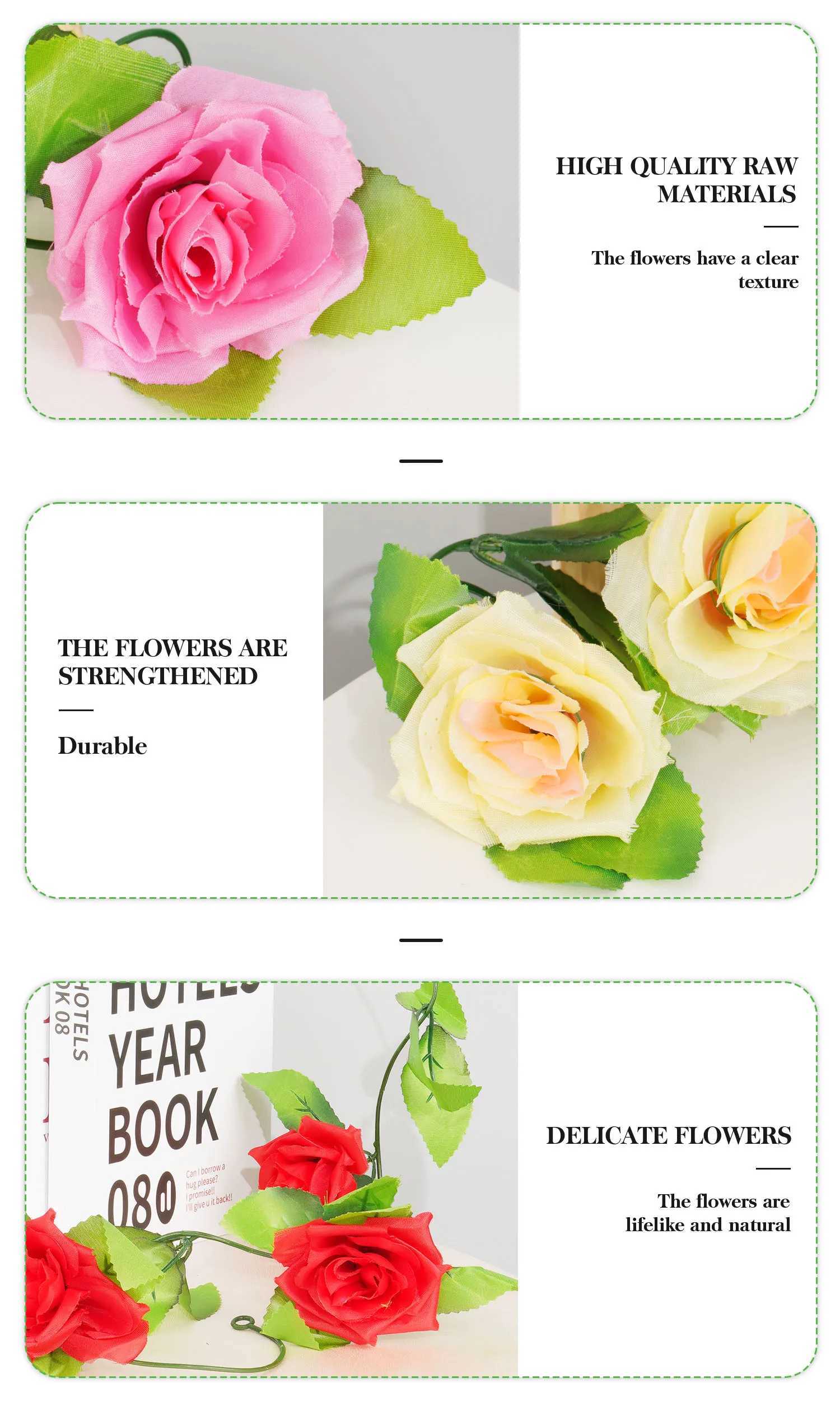 Декоративные цветы венки 9 цветочных головок / партии шелковых роз, зеленые листья, используемые для семейного свадебного декора. Поддельные листья подвесные венок
