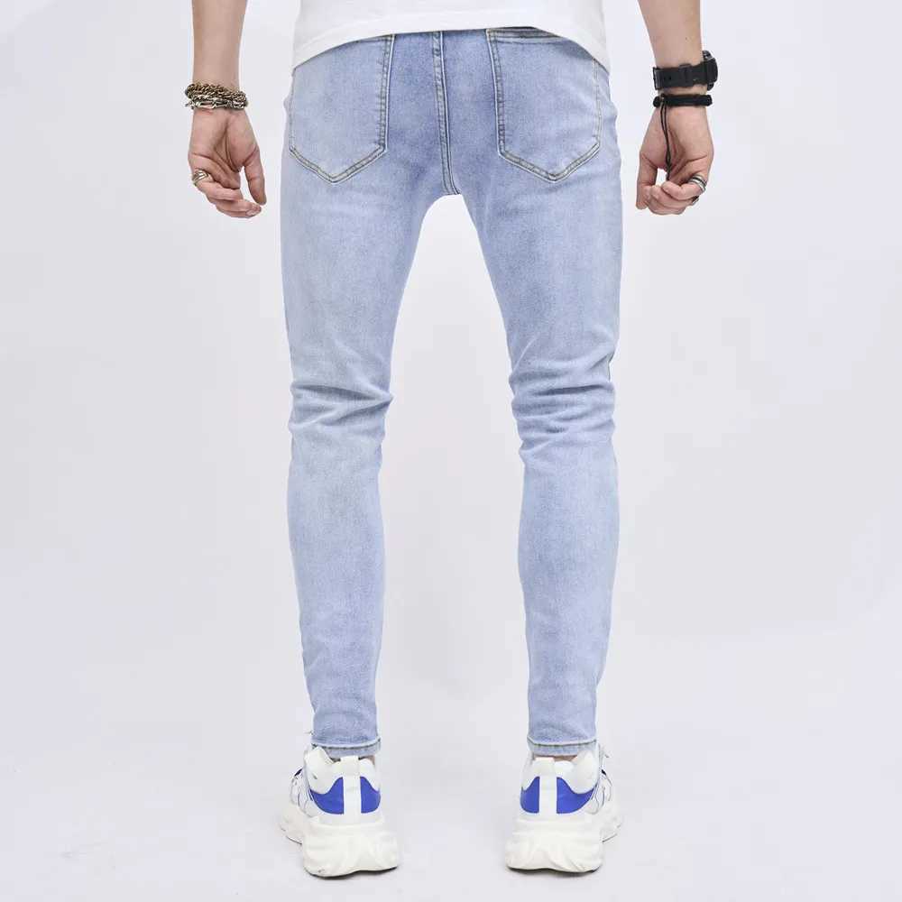 Jeans masculins hommes élégants trous élégants lavage bleu jean skinny jeans slim stretch stretfred cotton joggers pantalon denim y240507