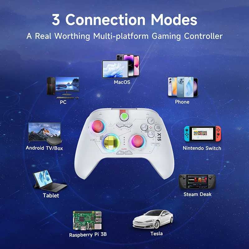 X15 Wireless PC Controller Game Board is compatibel met Windows PCS Laptops Smartphones Switches Hall Effect 3D Simulation Sticks J240507