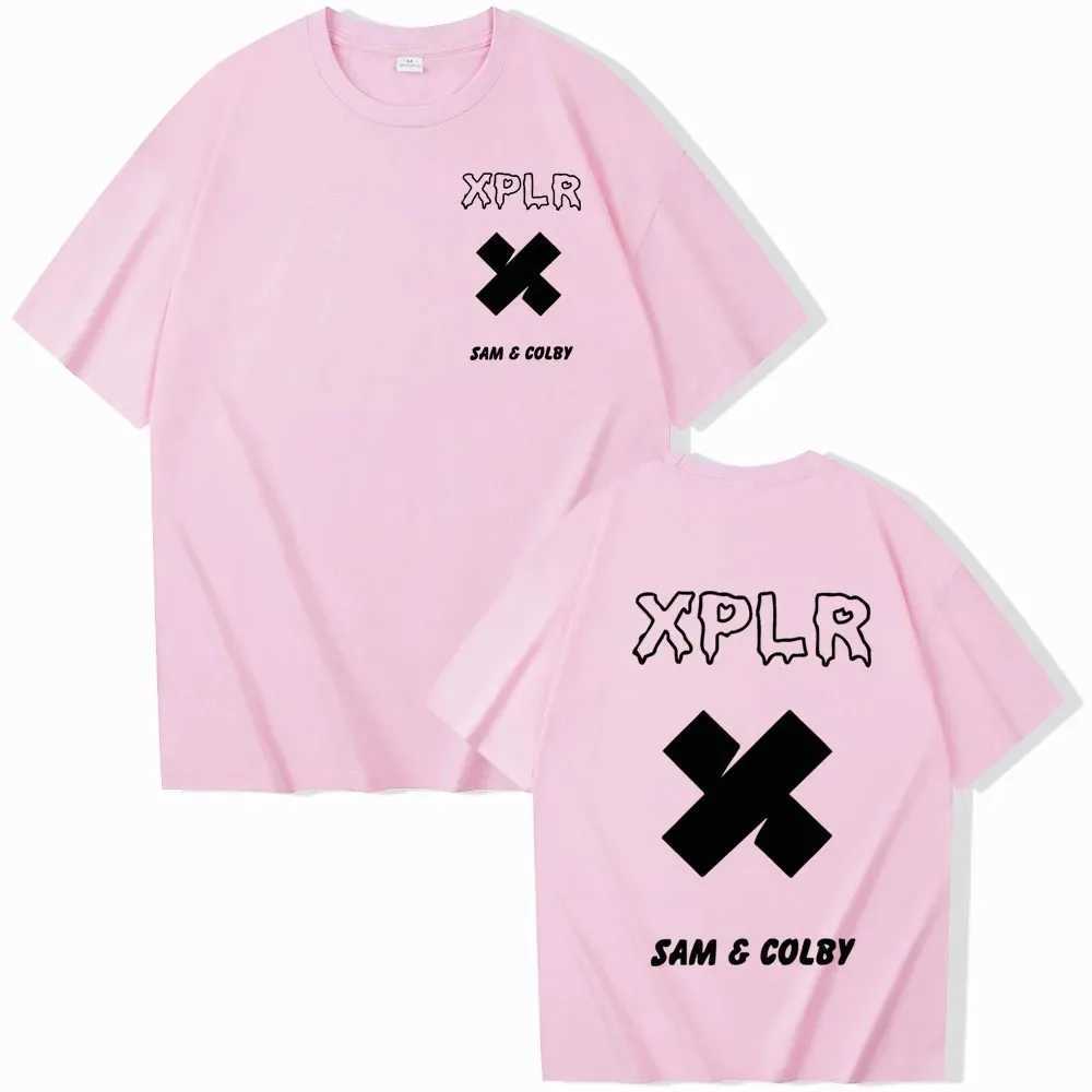T-shirts masculins 2024 Shirts XPLR d'été Sam et Colby Chaincink merch en forme de coeur Imprimé T-shirts hommes femmes coton rond cou rond Slve Tops T240506