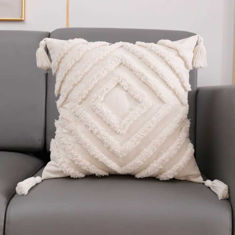 Cushion/Decorative Square White Diamond Cushion Covers Decor Home Four Corners Tassel Covers Decorative White Throw Covers