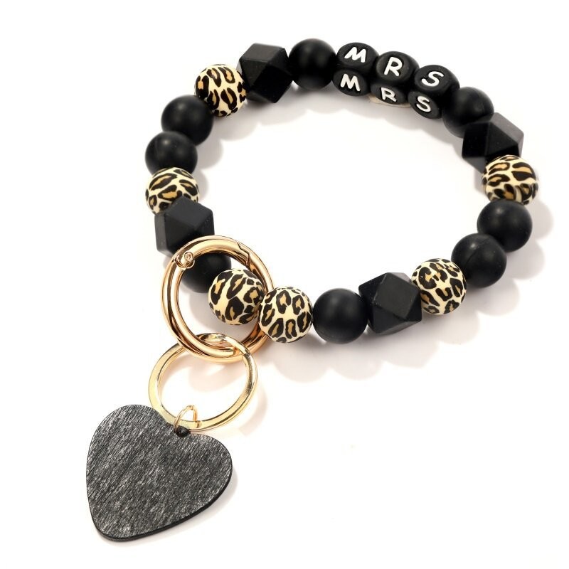 Venta de nuevo Heart de Peach Heart Black Leopard Silicone Bead Bead Chain Cadena Key Mama Letter Bags Hanging Ornaments