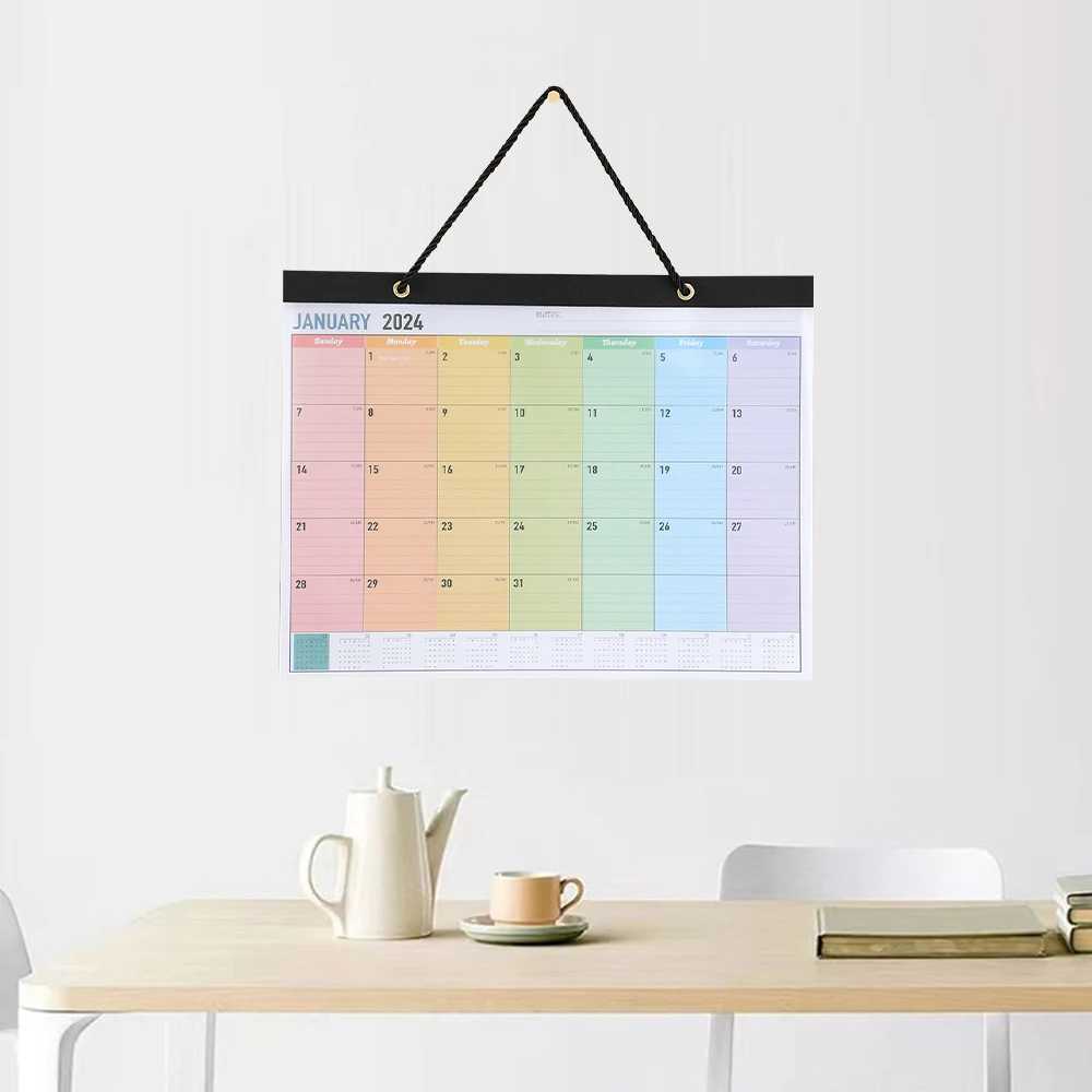 Calendrier 2024 arc-en-ciel mensuel du mur mensuel PVC Couverture transparente parfaite pour planifier et organiser le calendrier quotidien Plan hebdomadaire