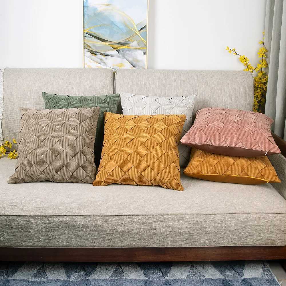 Cuscino/decorativo Coppa di cuscino intrecciato a quadro Nordico Costino a velluto obliquo Linea a mano-wovencase rosa verde chiaro divano di divano di lusso cover cuscinetti